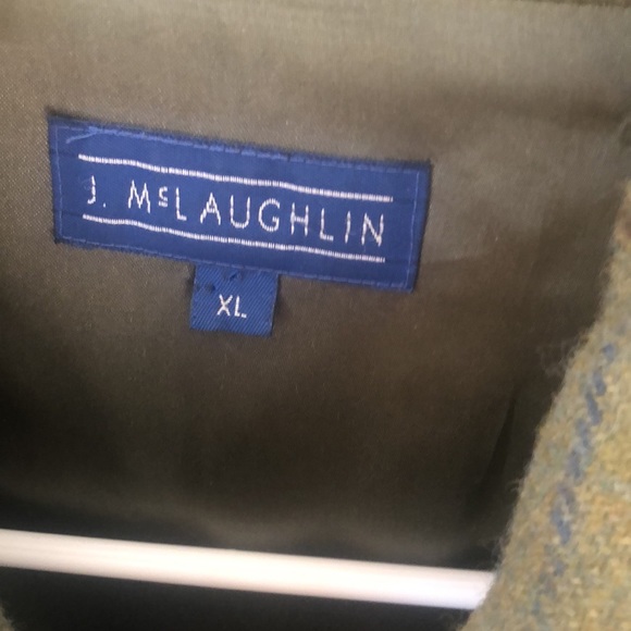 J McLaughlin lined wool coat with leather accents on collar & sleeves. - Picture 2 of 4